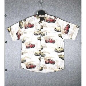 Vintage North River Outfitters Mens L Truck Print Short Sleeve Button Down Shirt